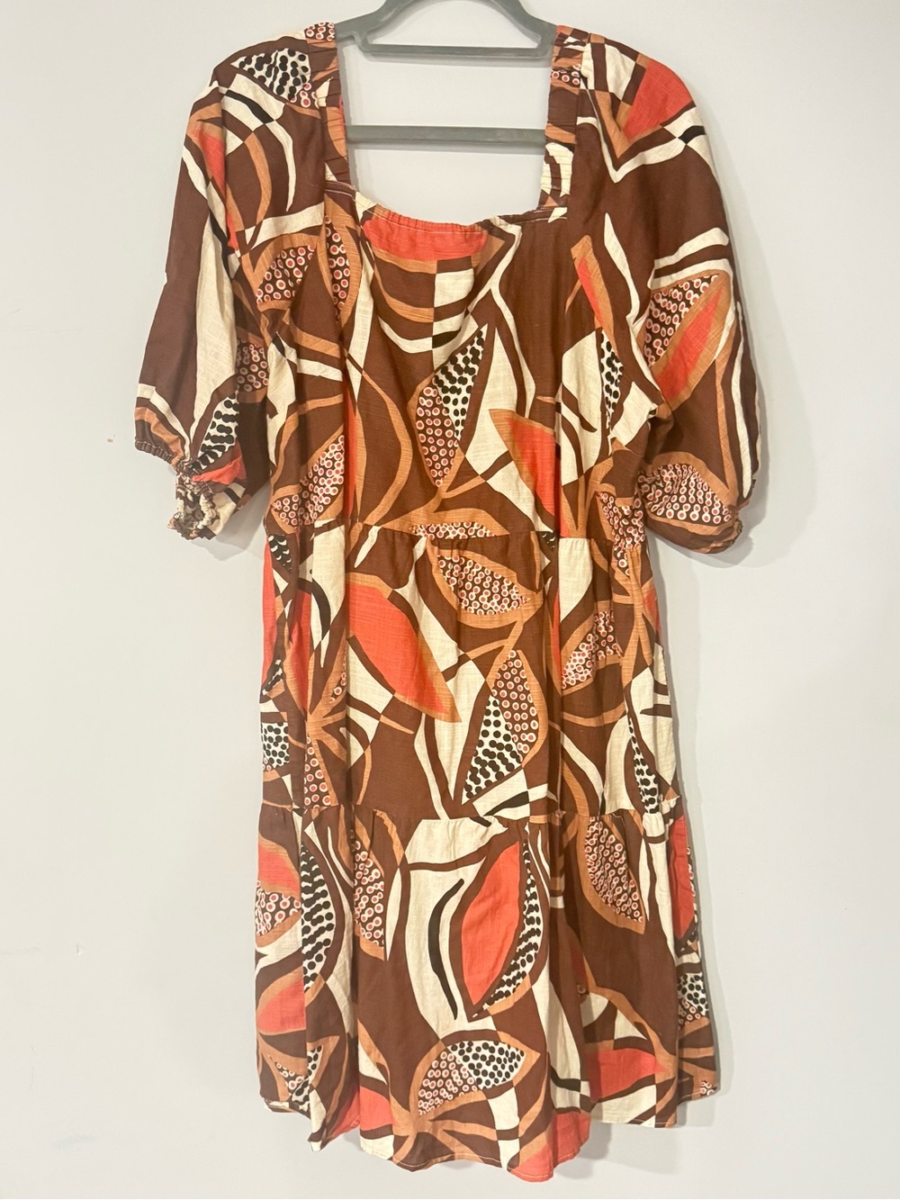 Abstract Geometric Print Square Neck Tiered Dress